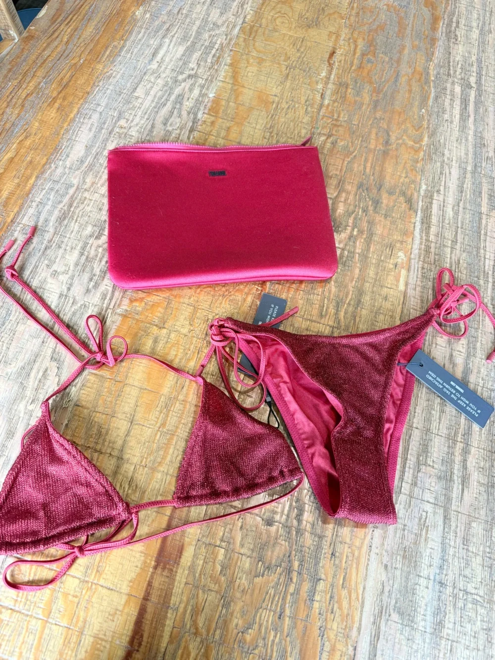 triangl swimwear Shimmery Red Triangle Bikini Top & Bottom